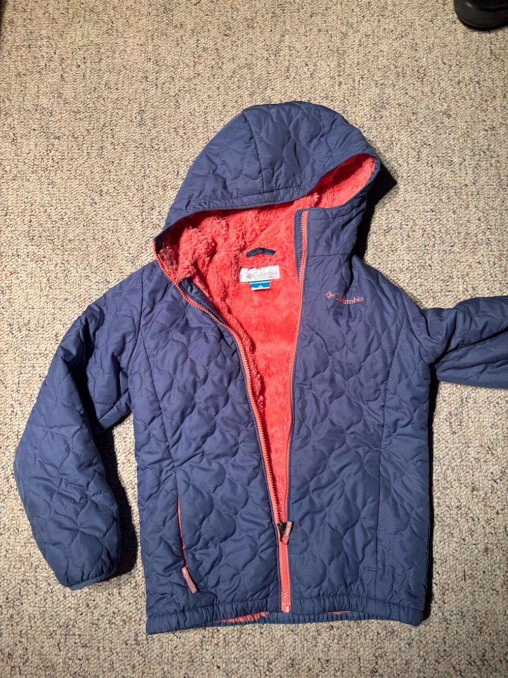 Columbia Kids Navy Puffer Jacket with Coral Lining